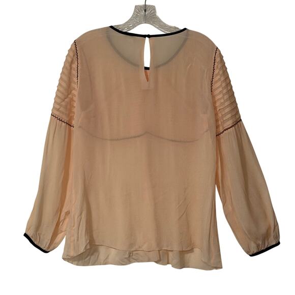Hoss Intropia Pleated Sheer Blouse Light Peach Black Trim Size 34 (XS/0-2) - Picture 7 of 9